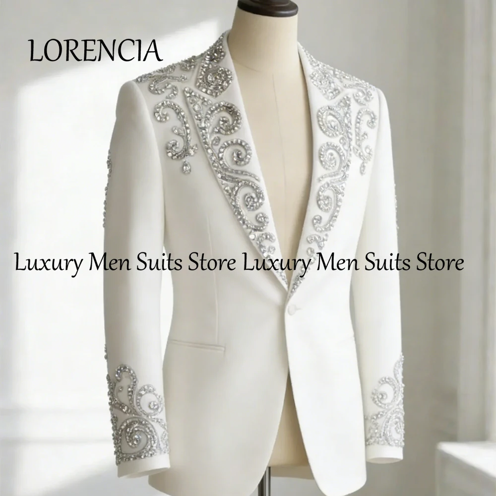 

Простые костюмы со стразами для мужчин, комплект из 2 предметов, свадебная одежда для жениха с кристаллами, комплект смокингов, блейзеры по индивидуальному заказу, брюки, trajes para hombre