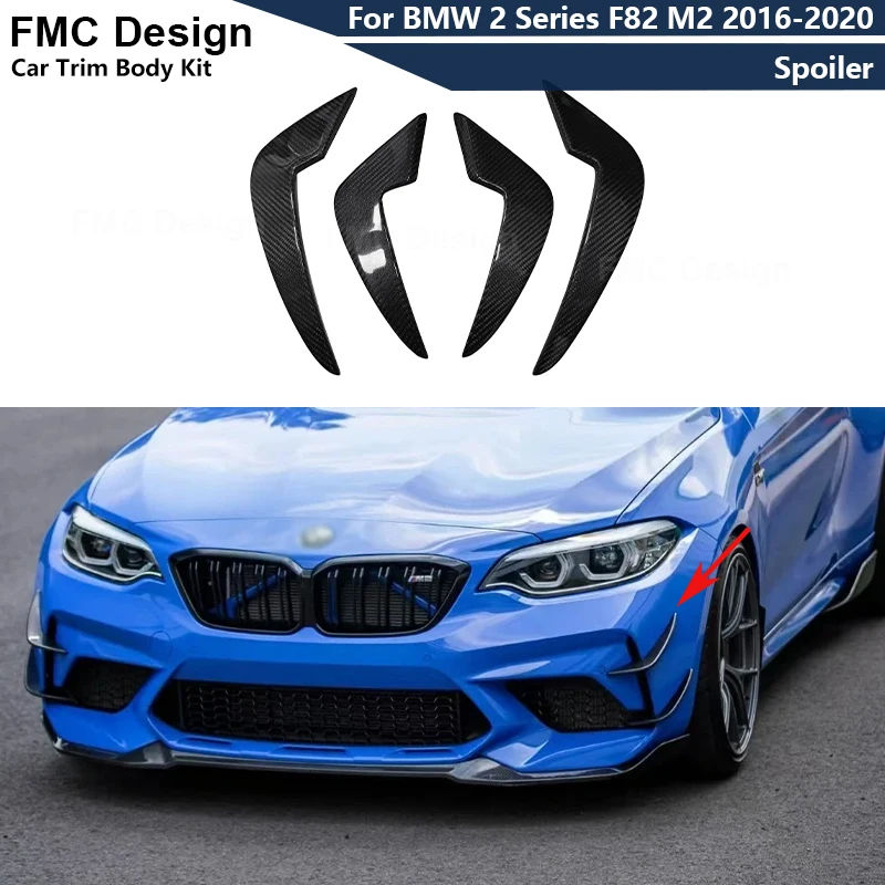 For BMW 2 Series F87 M2 M2C 2016-2020 Carbon Fiber Car Front Bumper Side Splitters Fins Canards Parts Upgrade Body kit