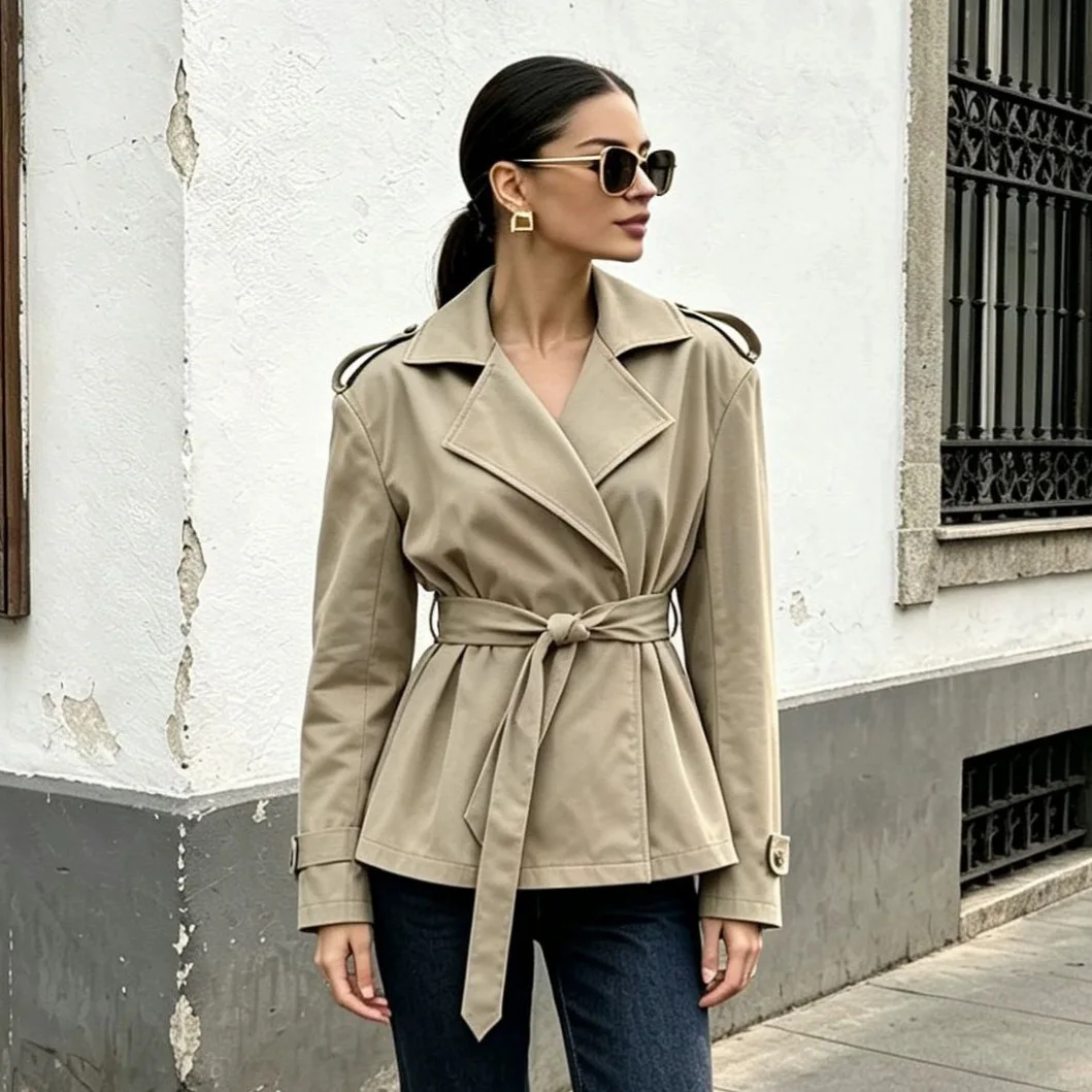 Long Trench Coat Women's 2026 Autumn and Winter Commuting Khaki Double-breasted Lace-up Jacket Design Sense Women's Clothing