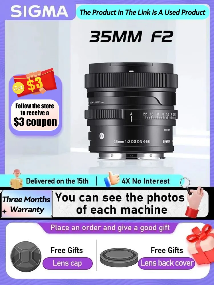 

Sigma 35mm F2 F1.2 DG DN Full Frame Prime Wide Angle Mirrorless Camera Lens Professional for Sony A7III IV ZVE10 II 35 1.2（Used）
