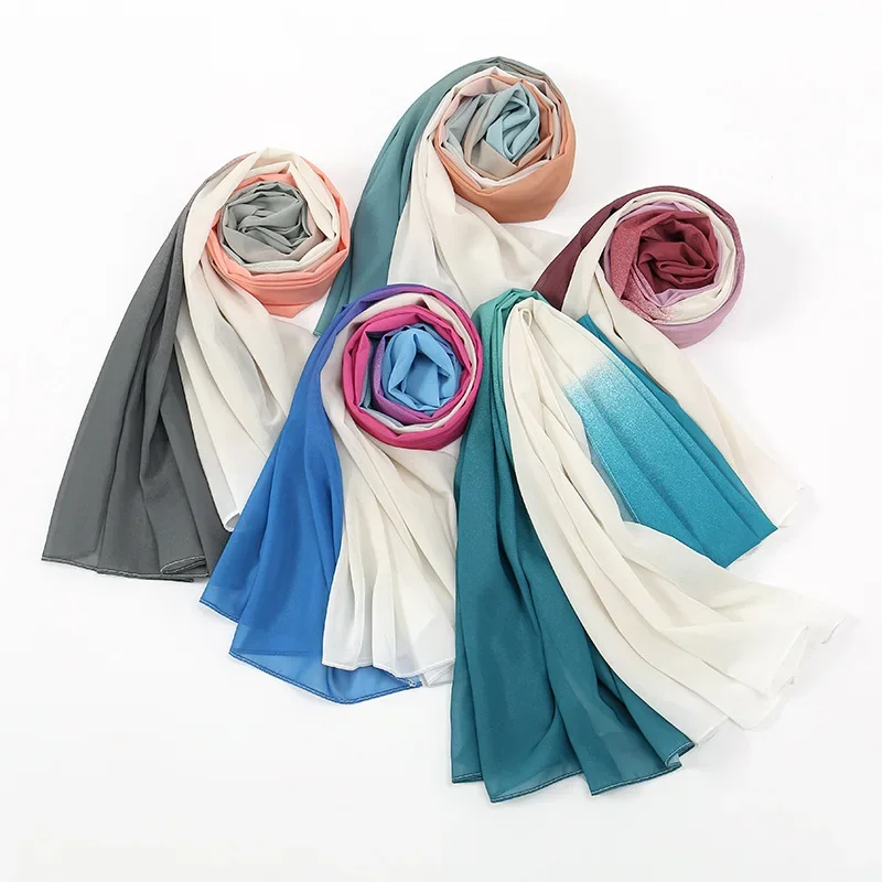 

Fashion Ultra-thin Gradient Color Chiffon Hijab Scarf Breathable Shawl Outdoor Sunscreen Ladie Windproof Turban Hijab for Women