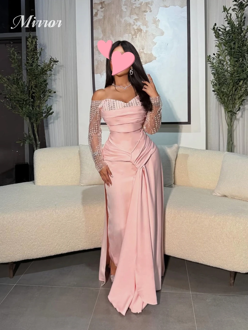 

Mirror Dress Elegant Vintage Sweet Pink Beads Lace Boat Neck Mermaid Customize Formal Occasion Prom Dress Evening Party Gowns