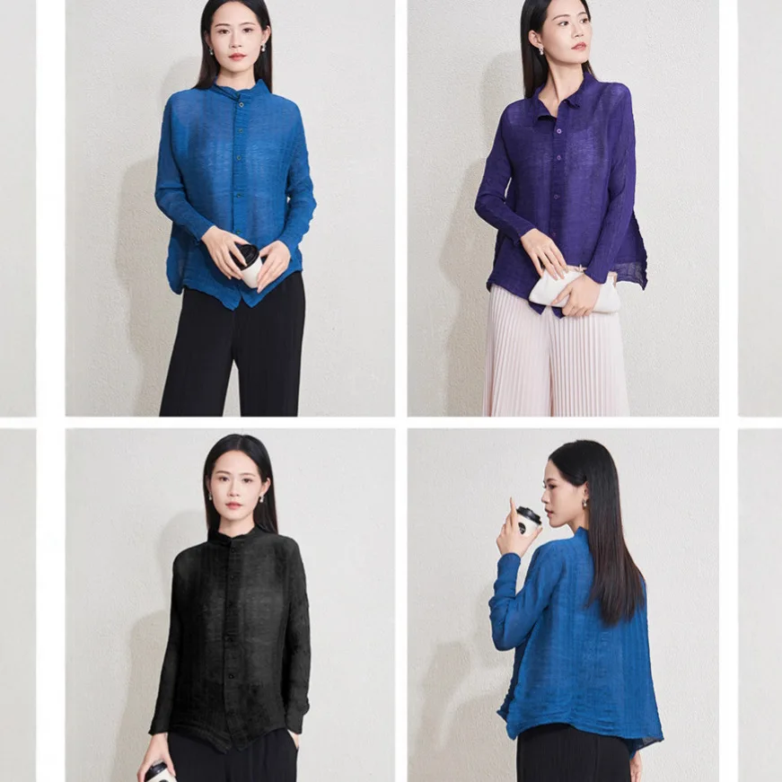 

Miyake Pleated 2025 New Pleated Shirt Female Loose Versatile Senior Sense of Long-sleeved Blouse Cardigan Light Sun Shirt