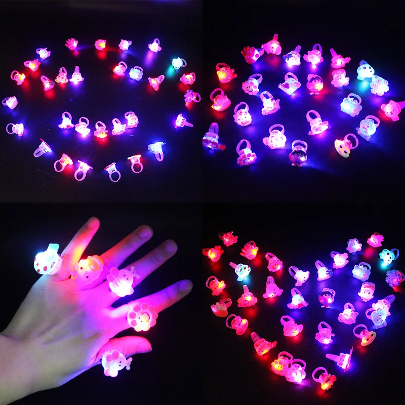 15Pcs Cartoon LED Luminous Finger Rings Shine In The Dark Light Toys for Baby Girl Birthday Party Favors Gifts Goodie Bag