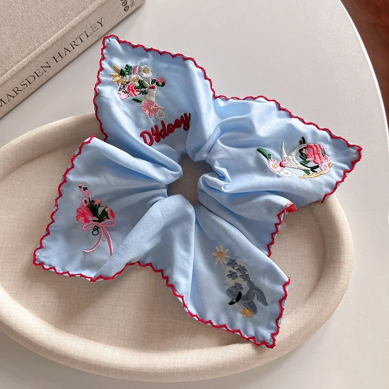 

Ele Embroidered Square Scarf Hair Ties for Women Heavy Work Hair Ba Low Ponytail Elastic Hair Ba Faion Accories