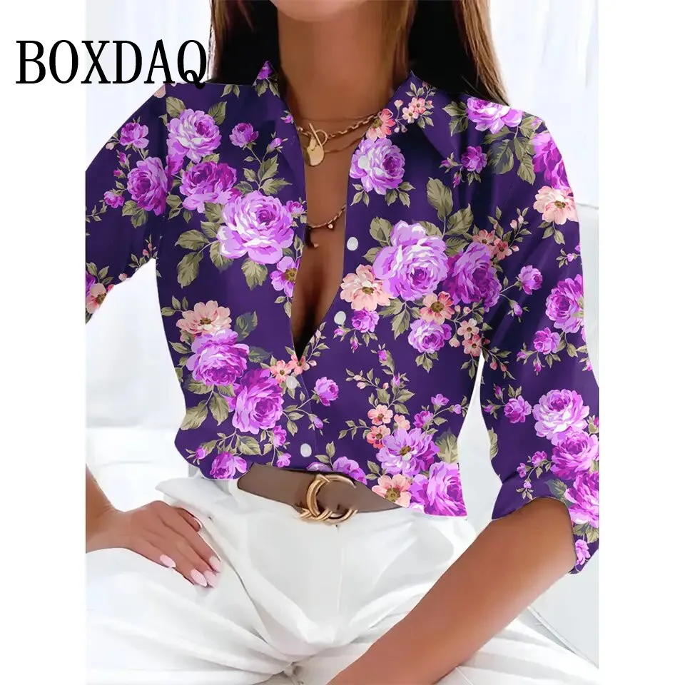

Hot Ladies Shirt 3D Printed Long Sleeve Loose Shirts Casual Fashion Tops Vintage Flowers Button New Women Blouses Spring Clothes