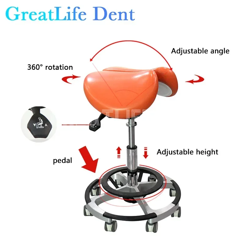 GreatLife Dental Ergonomic Beauty Salon Barber Tattoo Luxury Pu Leather Saddle lifting Swivel Adjustable Mute Wheel Doctor Chair