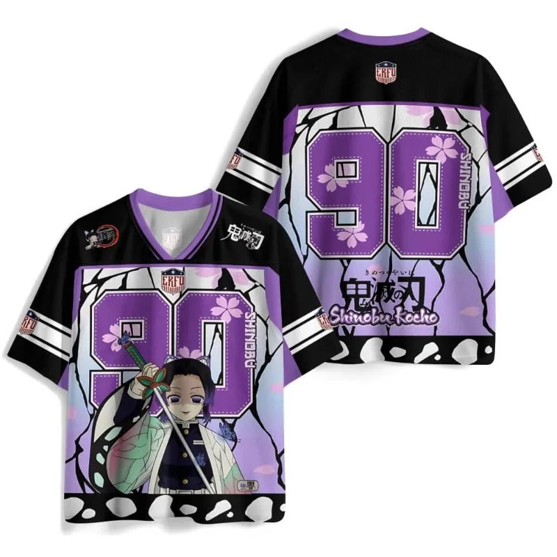 2026 New Demon Slayer Kimetsu No Yaiba Insect Hashira Shinobu Kocho V-neck Jersey 3D Printed Short-sleeved Unisex Sports T-shirt