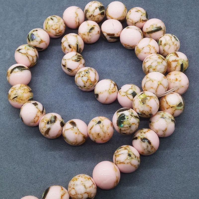 Light Pink Shell Turquoise Loose Beads Natural Gemstone Smooth Round Bead for Jewelry Making Charms Bracelets