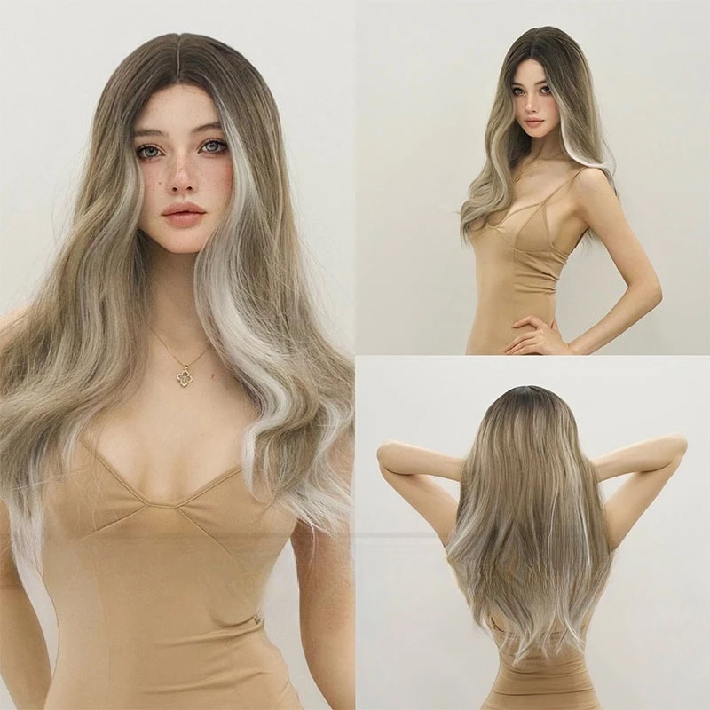 

Европейский красивый женский парик, постепенное изменение цвета, средние точки, большие волны, длинные вьющиеся волосы, розовая сетка, парик из химического волокна, полная голова