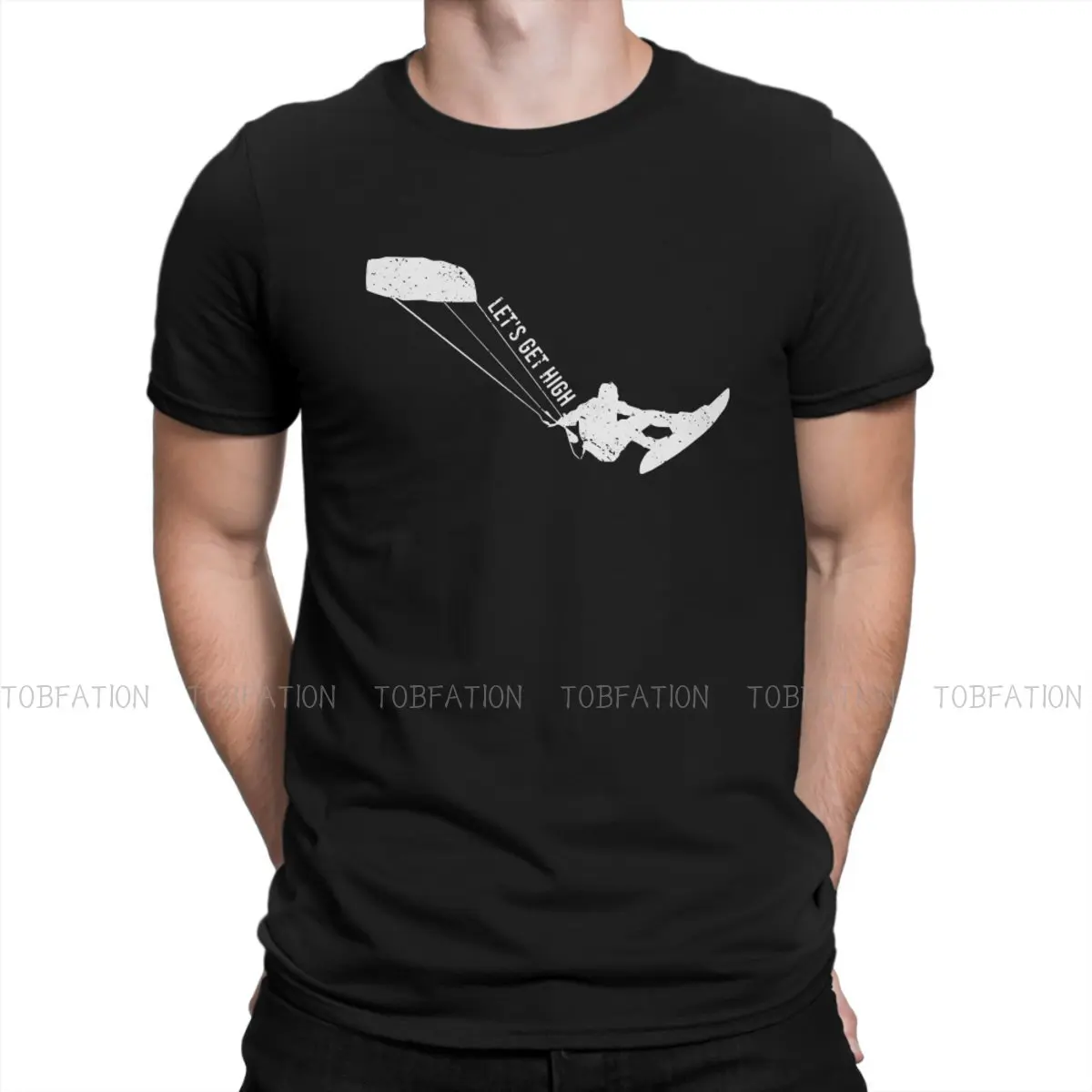 Kitesurfers Let's Get High O Neck TShirt Kitesurfing Kiteboarding Flysurfing Kite Pure Cotton Original T Shirt Man's Clothes