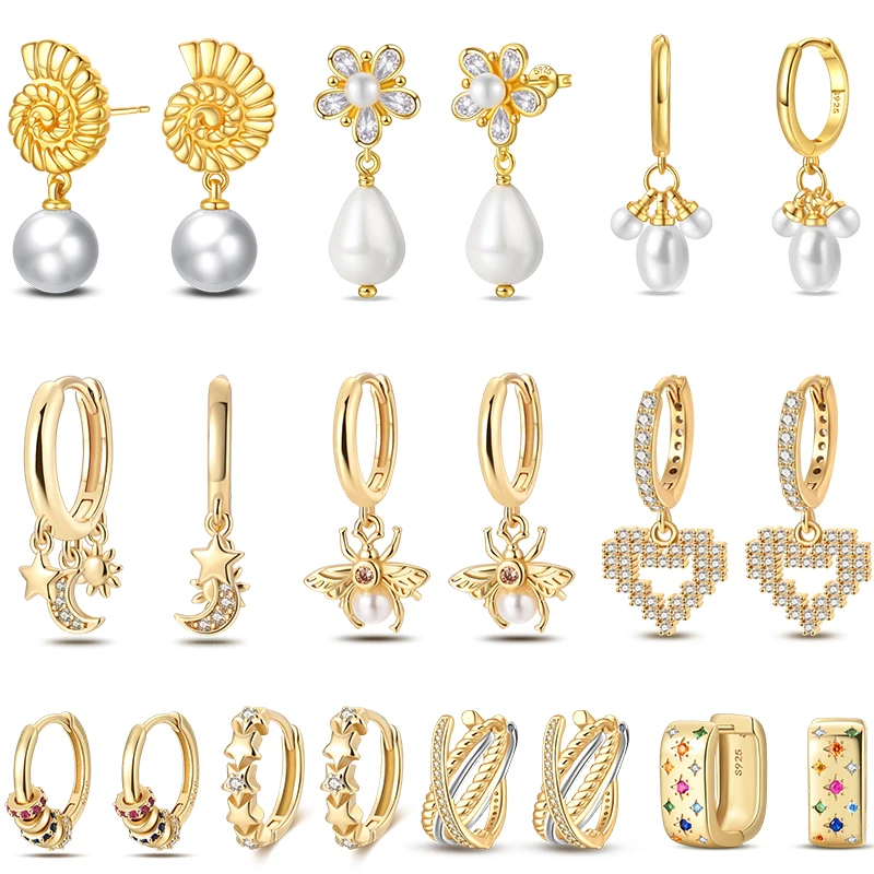 Damen-Ohrringe aus 925er-Sterlingsilber, klassisches Gold mit Perleneinlage, elegant, geeignet für Verlobung, Hochzeit, Party, exquisiter Schmuck