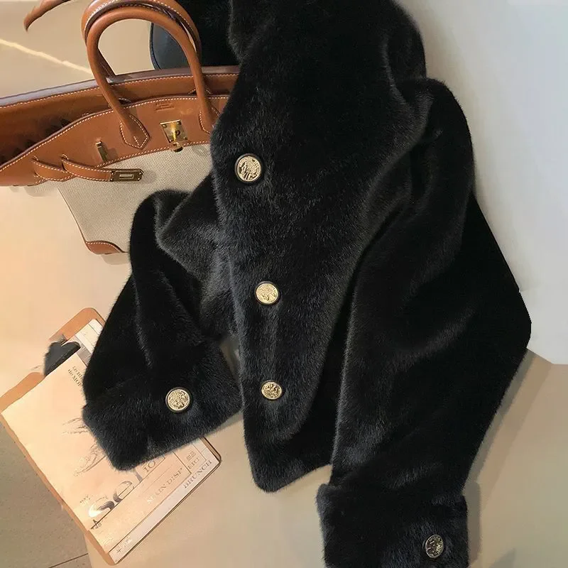 Young Style Short Fur Vest Winter Coat Women's V-Neck Padded Jacket Eco-Friendly Mink Hair Leather Integrated Outerwear