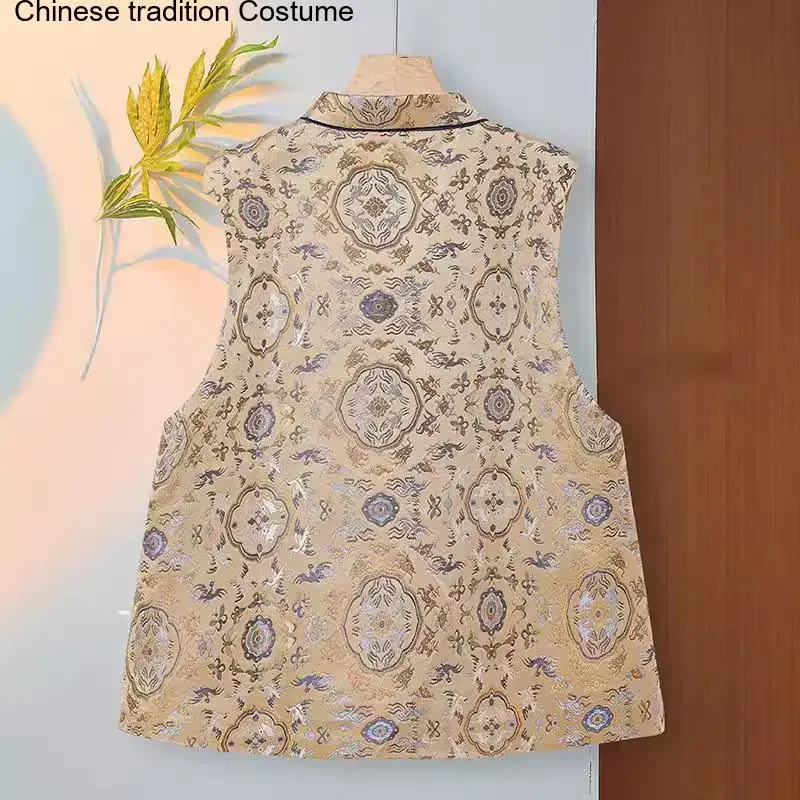 

Новый элегантный жилет в китайском стиле, большой размер 4XL 5XL, одежда без рукавов Тан, женский топ Hanfu, роскошная жаккардовая парча, верхняя одежда
