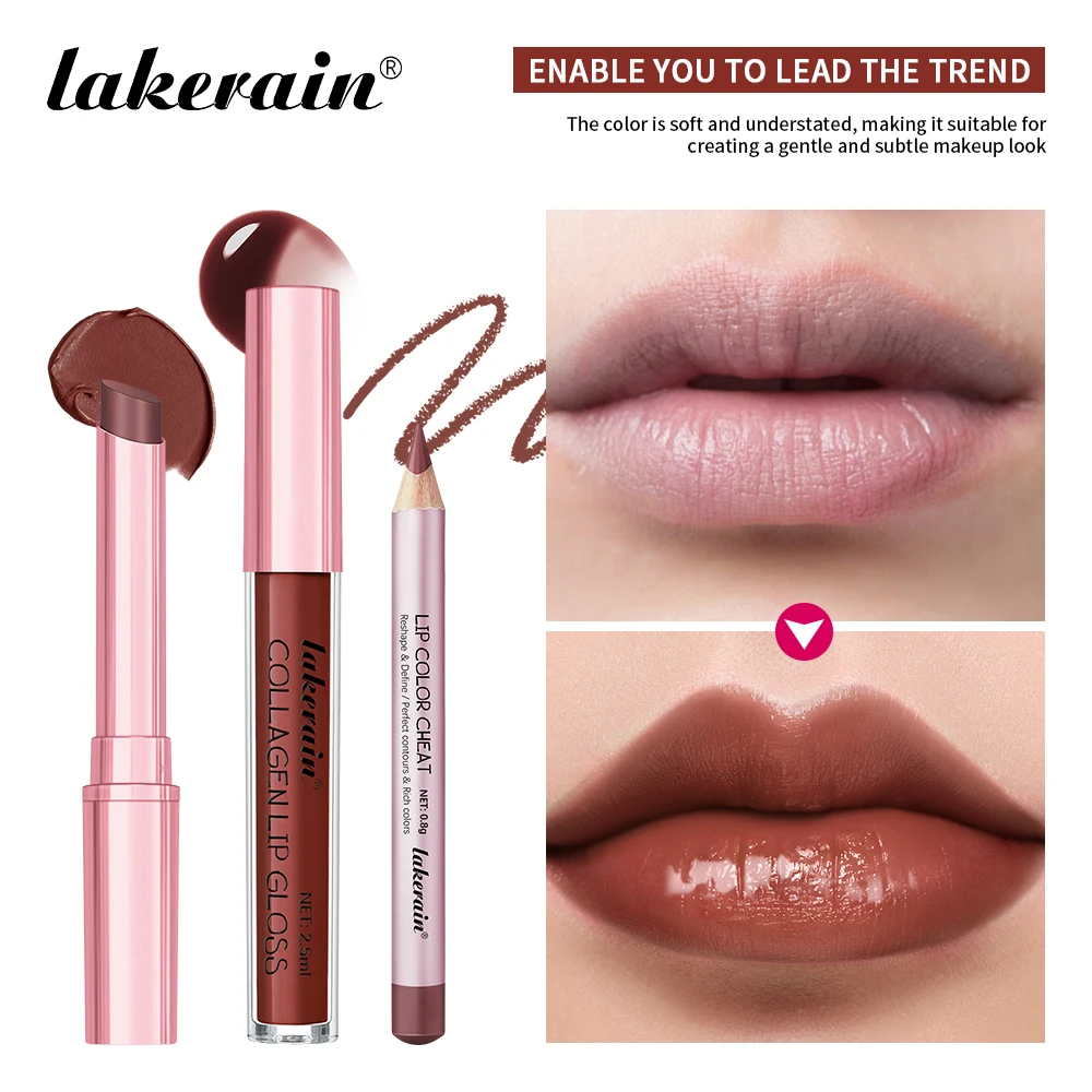 Lakerain 3 pezzi mini rossetto opaco + lucidalabbra + set di matite per labbra set di rossetti per labbra tridimensionali con contorno preciso