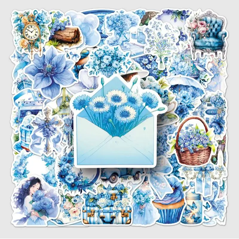 

50 шт. синих наклеек для декора сада, ноутбуков, скрапбукинга, багажа, гитар, шлемов, DIY-граффити, эстетичные стикеры