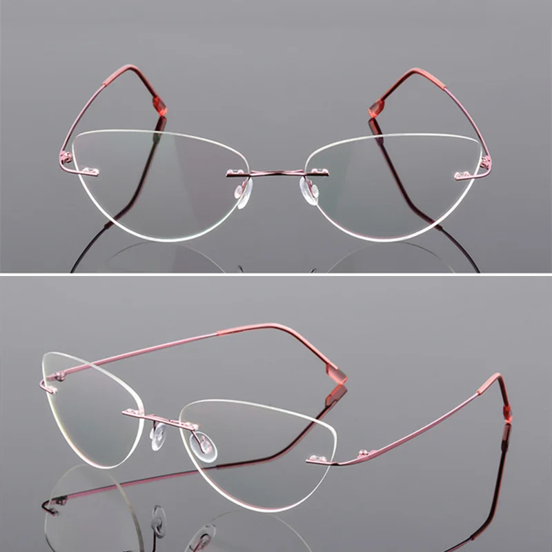 Blue Light Blocking Or Chameleon Myopia Glasses Sphere -0.5 to -8.0 Men Women Titanium Alloy Cat Eyes Rimless Spectacles UF178