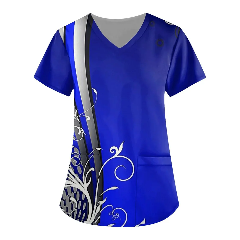 Women Nurse Uniform Starlight Pattern 3D Print V-Neck Pocket Medical Uniforms Fashion Nursing Scrubs Uniforme Women's Work Wear