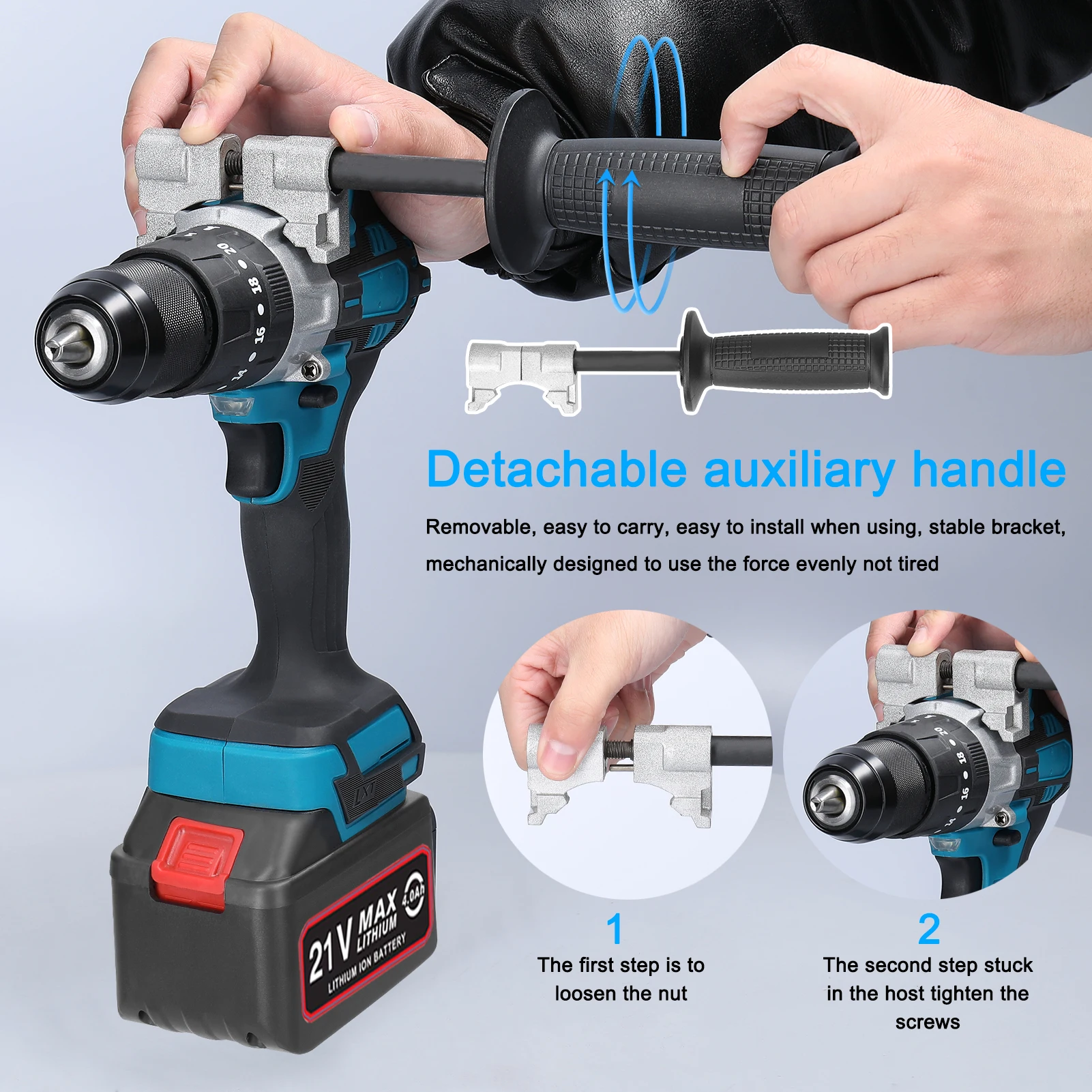 

80Nm 21V Electric Drill Stepless Speed Regulation Rotation Ways Adjustment 20 Gears of Torques Adjustable Screwdriver Power Tool