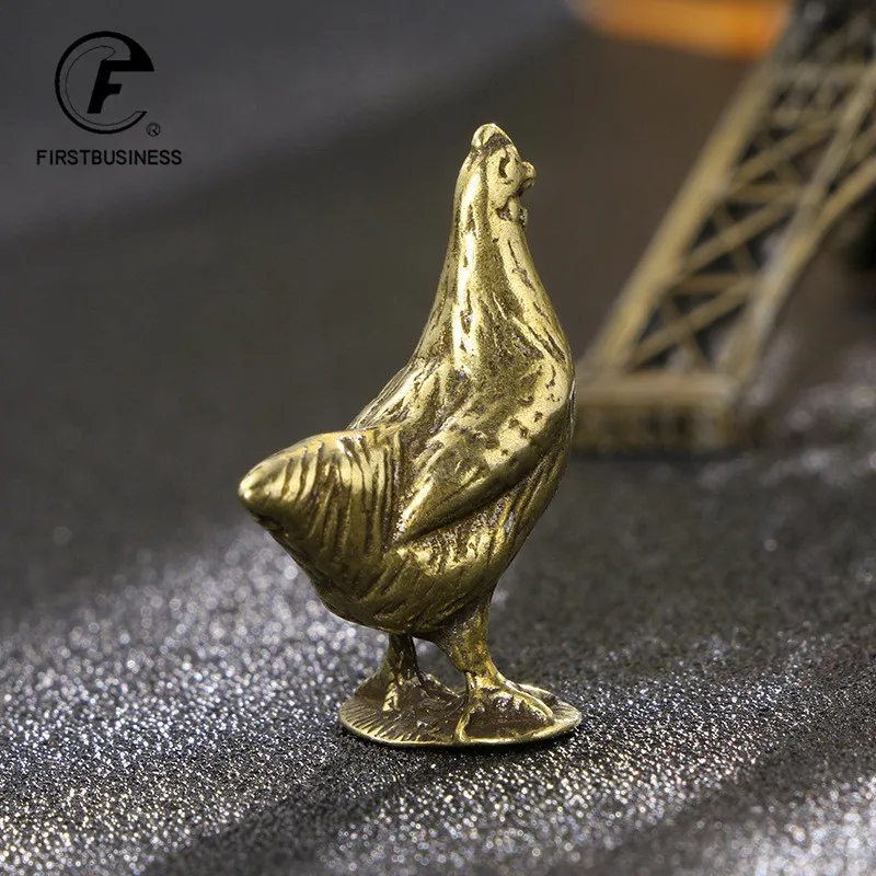 Solid Brass Animal Hen Figurines Miniature Tea Pet Funny Chicken Crafts Collection Desktop Small Ornament Home Decor Accessories