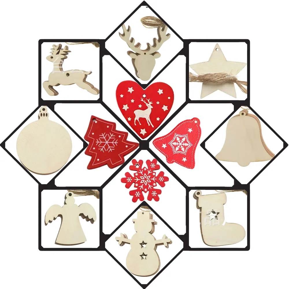 

Неокрашенные деревянные украшения: подвесные новогодние декорации для поделок и DIY-украшений