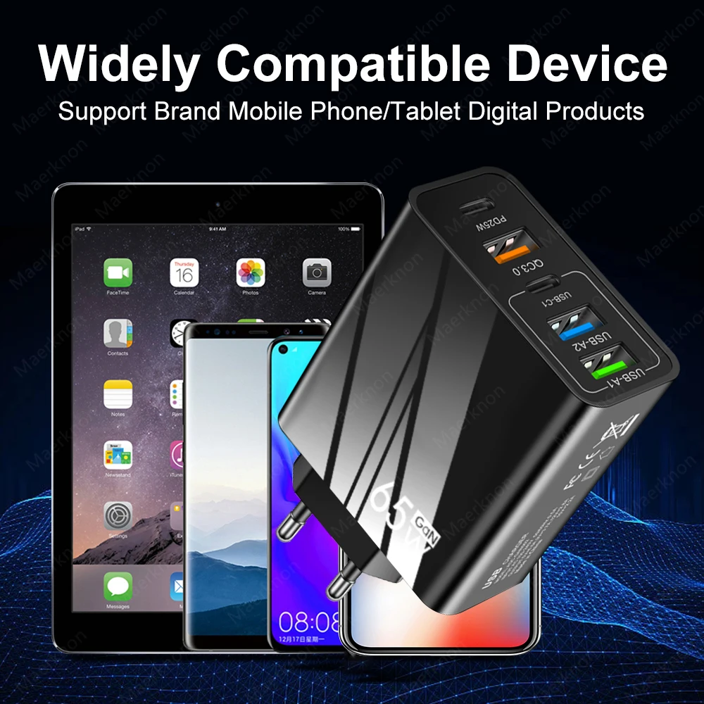 65W GaN USB Fast Charger Multi Ports Type C Quick Charge Wall Charger For iPhone 15 Samsung Xiaomi USB PD Phone Charger Adapter image 6