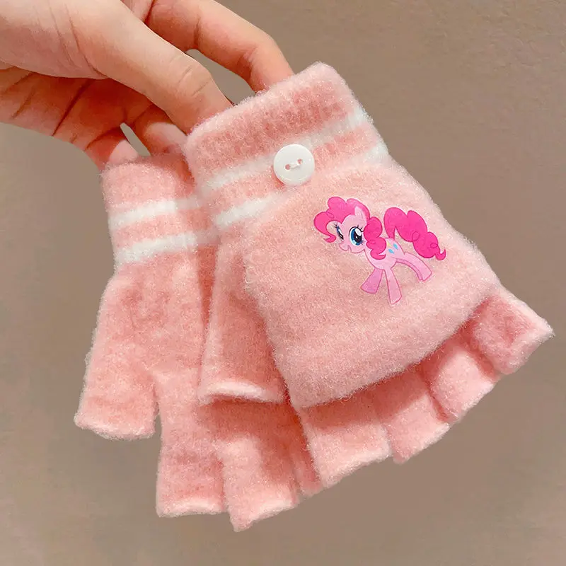 New My Little Pony Twilight Sparkle Pinkie Pie Fluttershy Cartoon Children's Half Finger Warm Antifreeze Knitted Gloves Gift