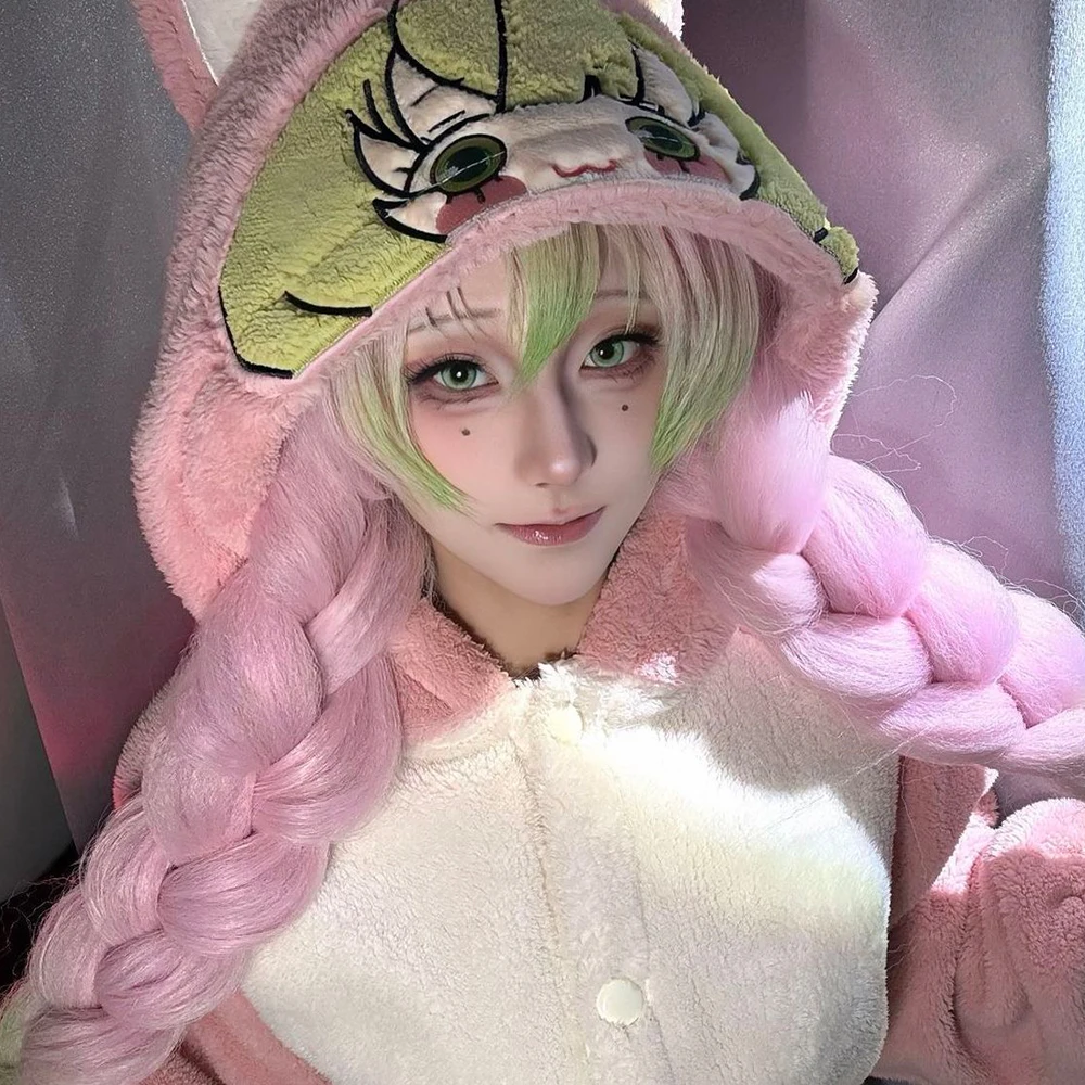 Cosplay Anime Cat Girl Hooded Onesie Pajama Soft Flannel Piece Night Suit Adorable Printed Character Design Cozy Home Sleep Wear