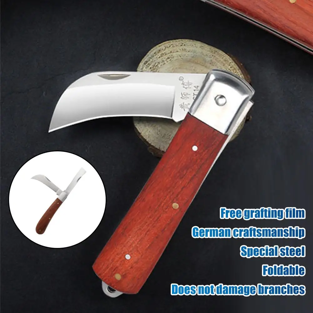 Herramienta de injerto para jardinería, cuchillo especial plegable para injertar árboles frutales, para cortar frutas y verduras con mango de madera/acero, 1 ud.