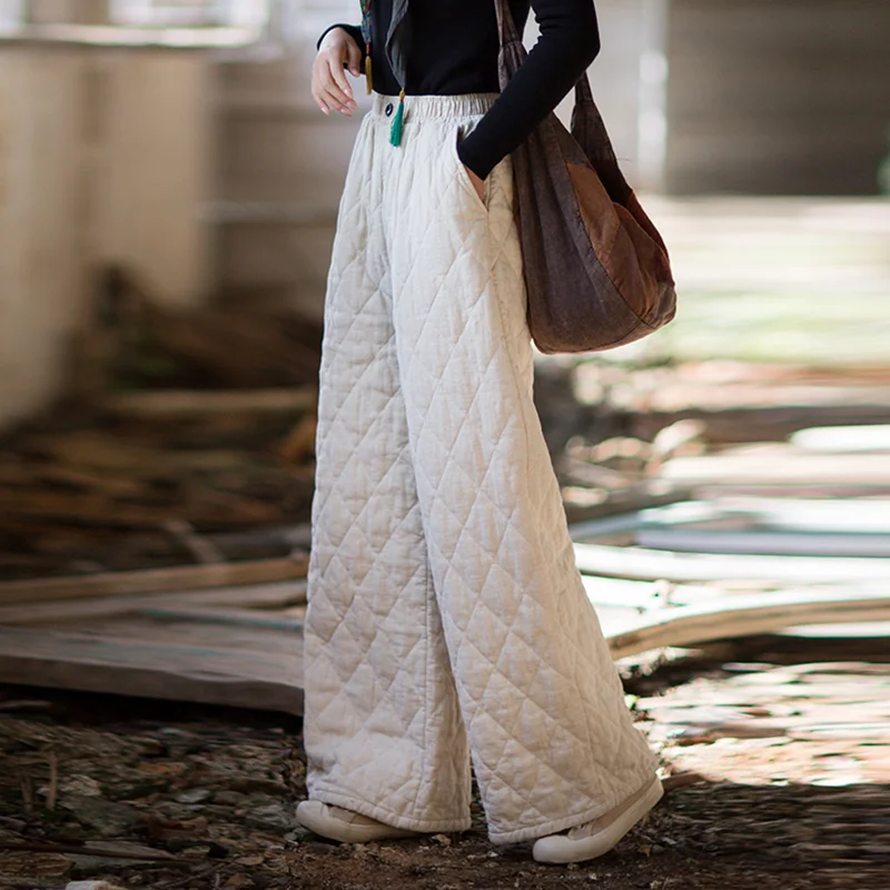 Women's Ethnic Vintage High Waist Loose Long Trousers Baggy Cargo Wide Leg Cotton Oversize Clothes with Elastic Waist Large Size