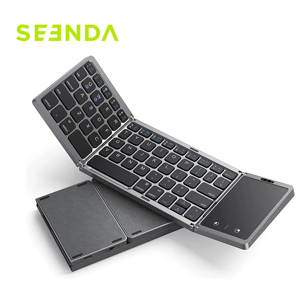 Seenda-teclado plegable inalámbrico con Bluetooth, teclados portátiles plegables recargables para PC, Mac, teléfono inteligente, Windows, iOS, Android