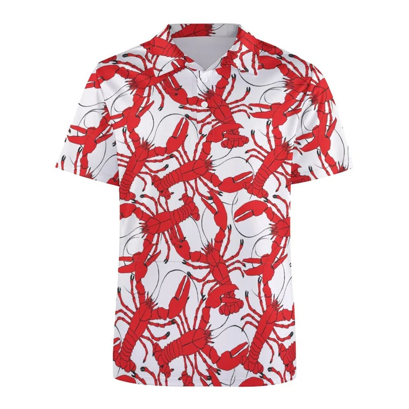 Fashion Cartoon Lobster Pattern Polo Shirt For Men Summer 3D Print Dog Short Sleeves Kids T-shirt Street Button Loose T Shirts