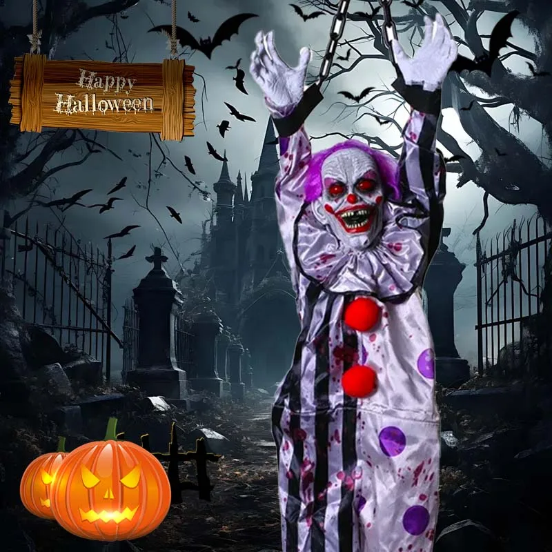Halloween-Dekorationen, elektrisch, sprachaktiviert, zum Aufhängen, Geister-Clown, zum Aufhängen, Geist, Spukhaus, Horror-Dekoration, Requisiten