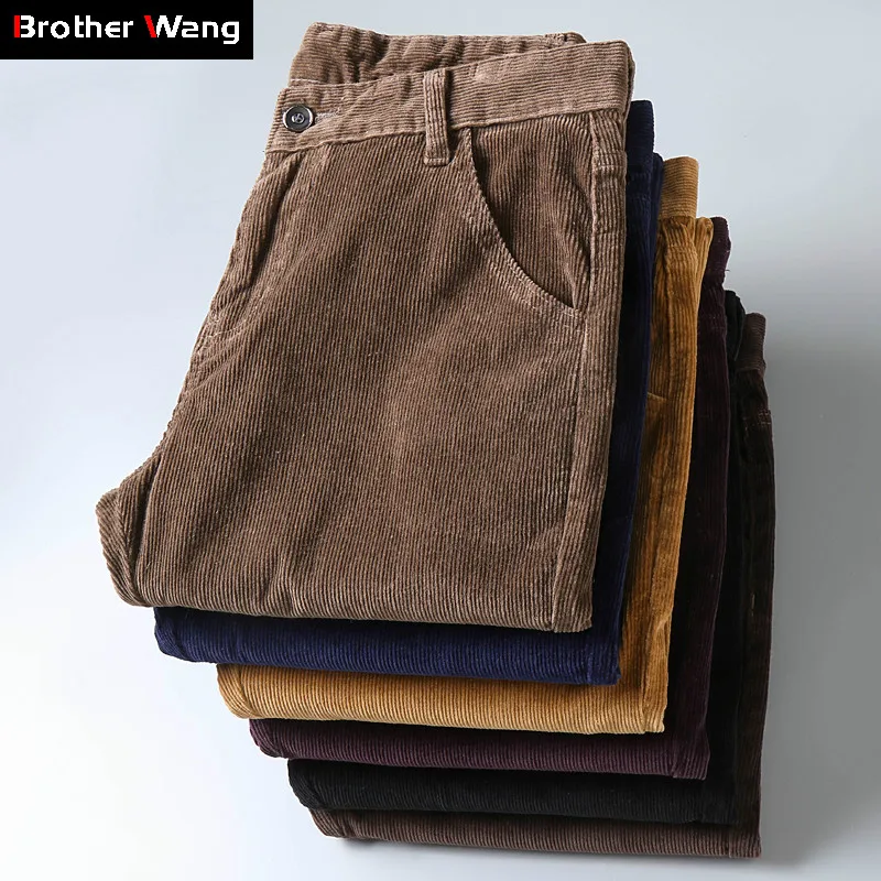 

6 Color Men's Thick Corduroy Casual Pants 2023 Winter New Style Business Fashion Stretch Regular Fit Trousers Male Brand Clothes