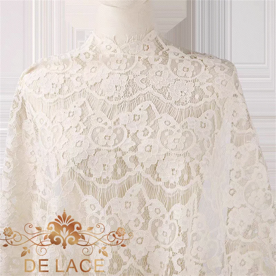 

Simple Elegant Hollow Out Floral Embroidered Lace Eyelash Fabric Hot Sell Wedding Dress Lace FabricApplique