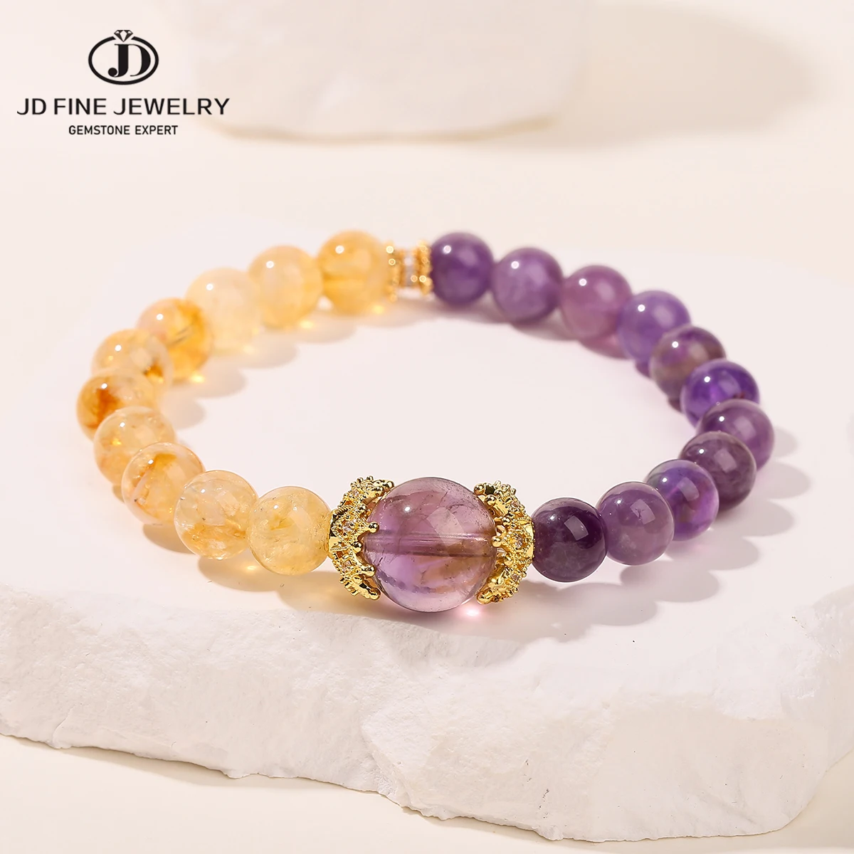 

JD Natural Stone Golden Quartz Amethyst Mixed Bracelets for Women Charm Crystal Wealth Lucky Reiki Healing Hand String Jewelry