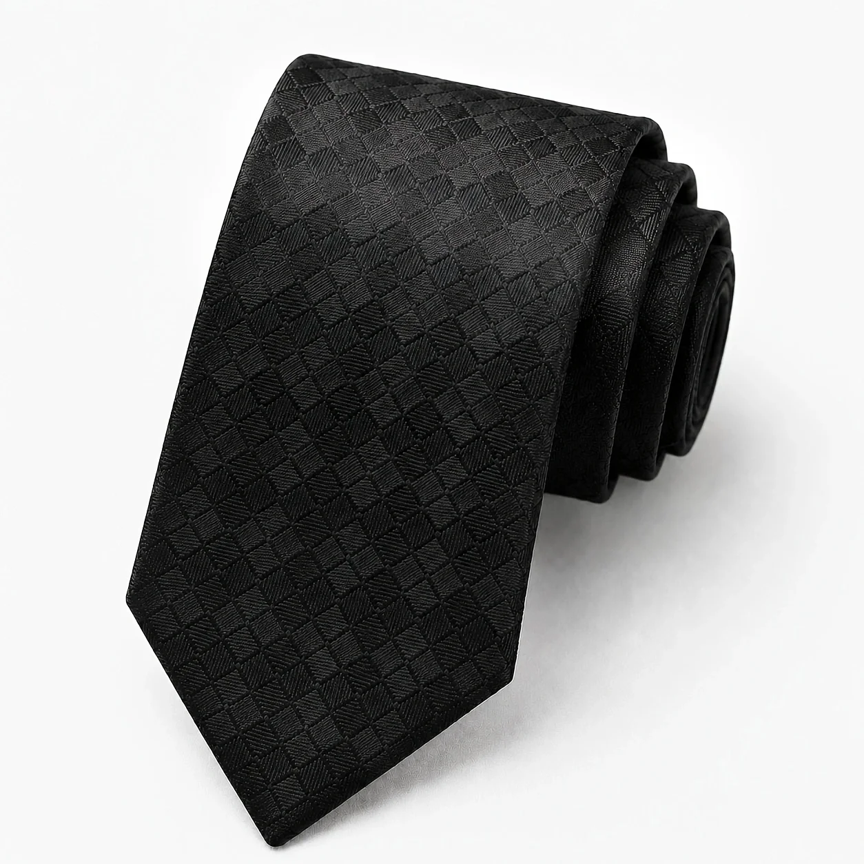 Handgeknüpfte Schmale Krawatte für Herren 7,5cm (2,95 Zoll) Polyester Schwarz Dunkles Muster Welliges Karo Geometrische Streifen Business Formelle Kleidung Hochzeit Anzug-Accessoires – Detail 5