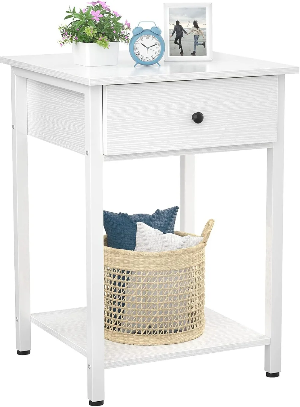 

Ecoprsio Nightstand White End Table Side Table with Drawer and Storage Shelf Wood Night Stand Modern Bedside Table for Bedroom