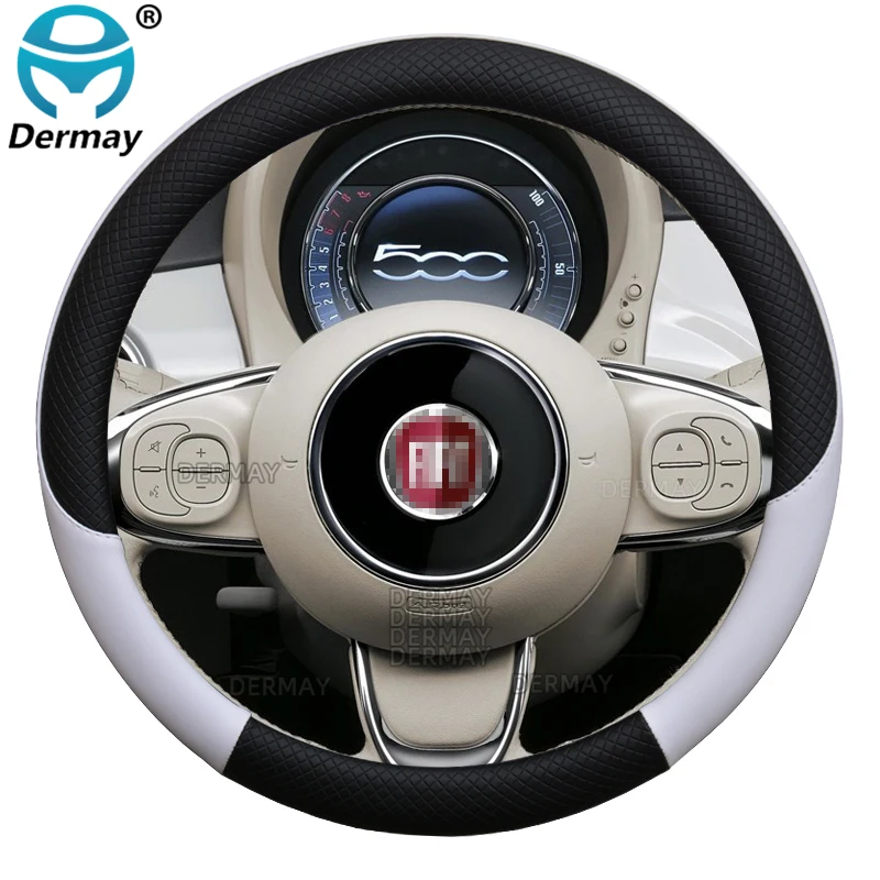 100% DERMAY Brand PU Leather Car Steering Wheel Cover Non-slip for Fiat 500 High Quality Auto Accessories