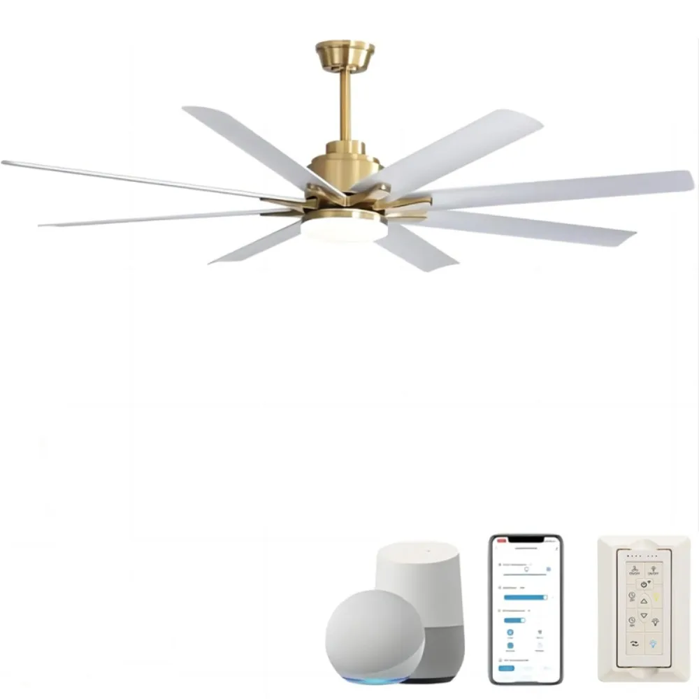 Ventilateur de plafond ABS à profil bas, lumières à intensité variable, télécommande intelligente, moteur à courant continu silencieux, réversible, 6 vitesses, 66 po