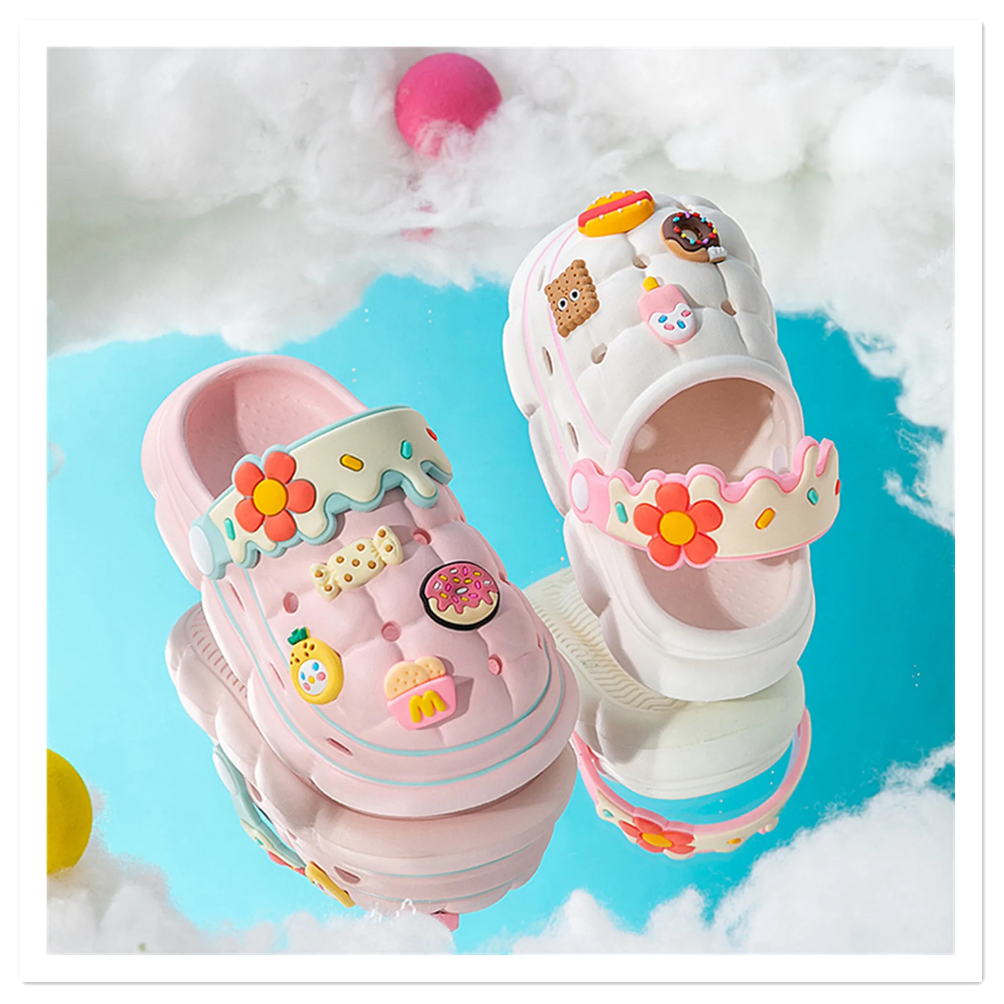 Girls' slippers, cute flowers in summer, DIY baby hole shoes, small and medium-sized children's sandals, eva