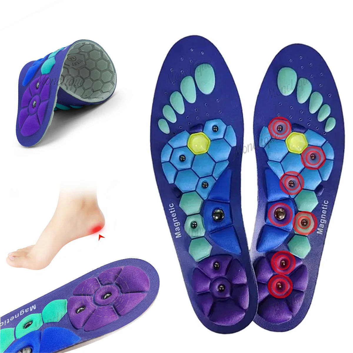 

Sports Magnetic Therapy Massage Insoles Orthopedic Arch Support Shoes Inserts Foot Acupressure Soft Shock Absorption Deodorant