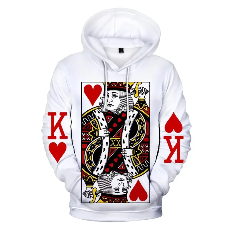 Heart Of The Cards Men'S Hoodie 3D Graphic Print Playing Poker King Sweatshirts Hip Hop Style Hooded Fashion Pullover MN8