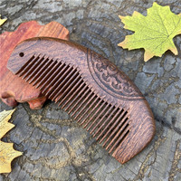 Golden Sandalwood Comb Black Golden Sandalwood Comb Double sided Carved Flower and Wood Comb Hair Sculpture Massage Comb