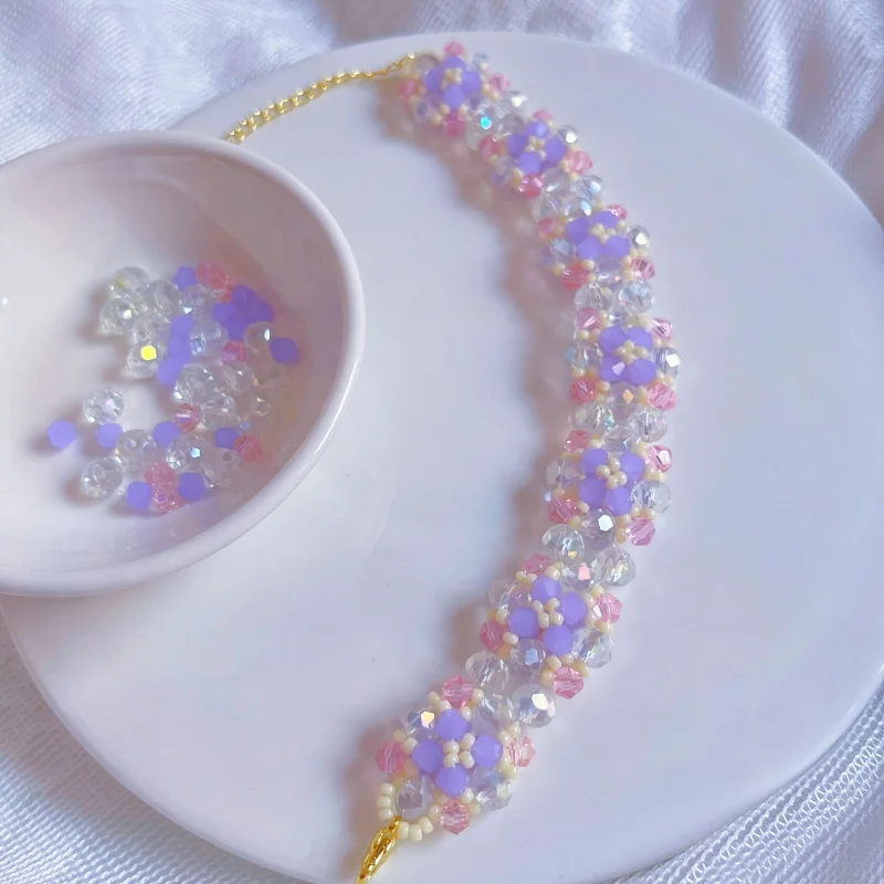 

Браслет из бисера Кристалл Креативность Цветочный узор Ручное плетение Богемия Регулируемый женский тренд Простой браслет из рисовых бусин