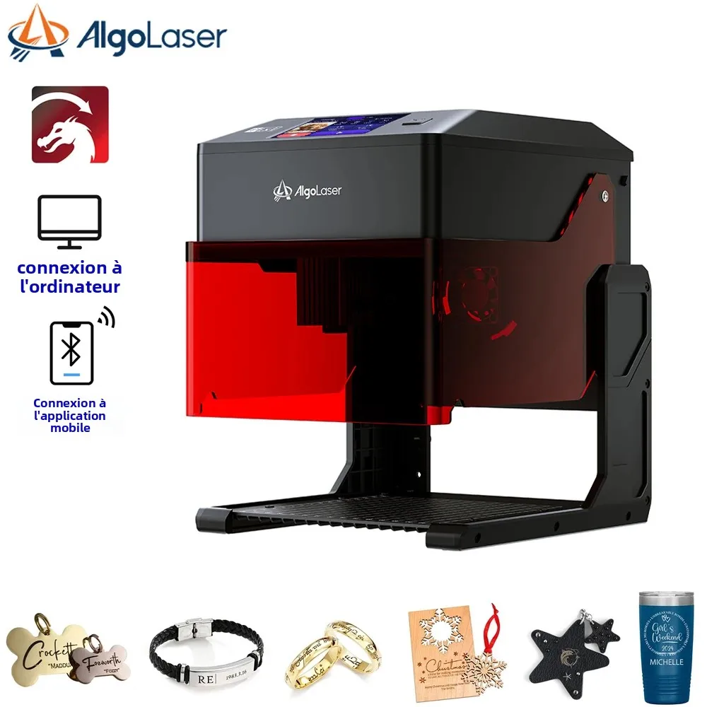 Graveur laser portable Algolaser Pixi 10W, machine de gravure pour le travail du bois avec écran intelligent de 3 pouces, outils de découpe pour la création de logos DIY, cartes de visite en aluminium, verre, bois.