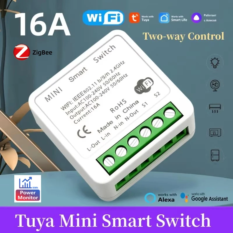 Tuya Mini 16A زيجبي واي فاي وحدة تبديل ذكية مراقبة الطاقة اتجاهين التحكم لتقوم بها بنفسك التتابع قواطع الحياة الذكية أليكسا جوجل المنزل أليس