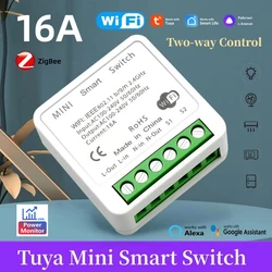 Tuya Mini 16A Zigbee Wifi Smart Switch Module Power Monitor Two Way Control DIY Relay Breaker Smart Life Alexa Google Home Alice