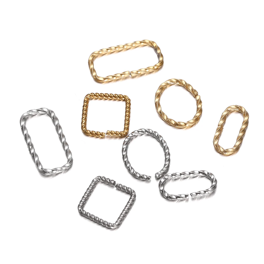 5pcs Stainless Steel Oval Square Embossed Open Jump Rings Metal Connectors for DIY Jewelry Finding Making Accessories Supplies