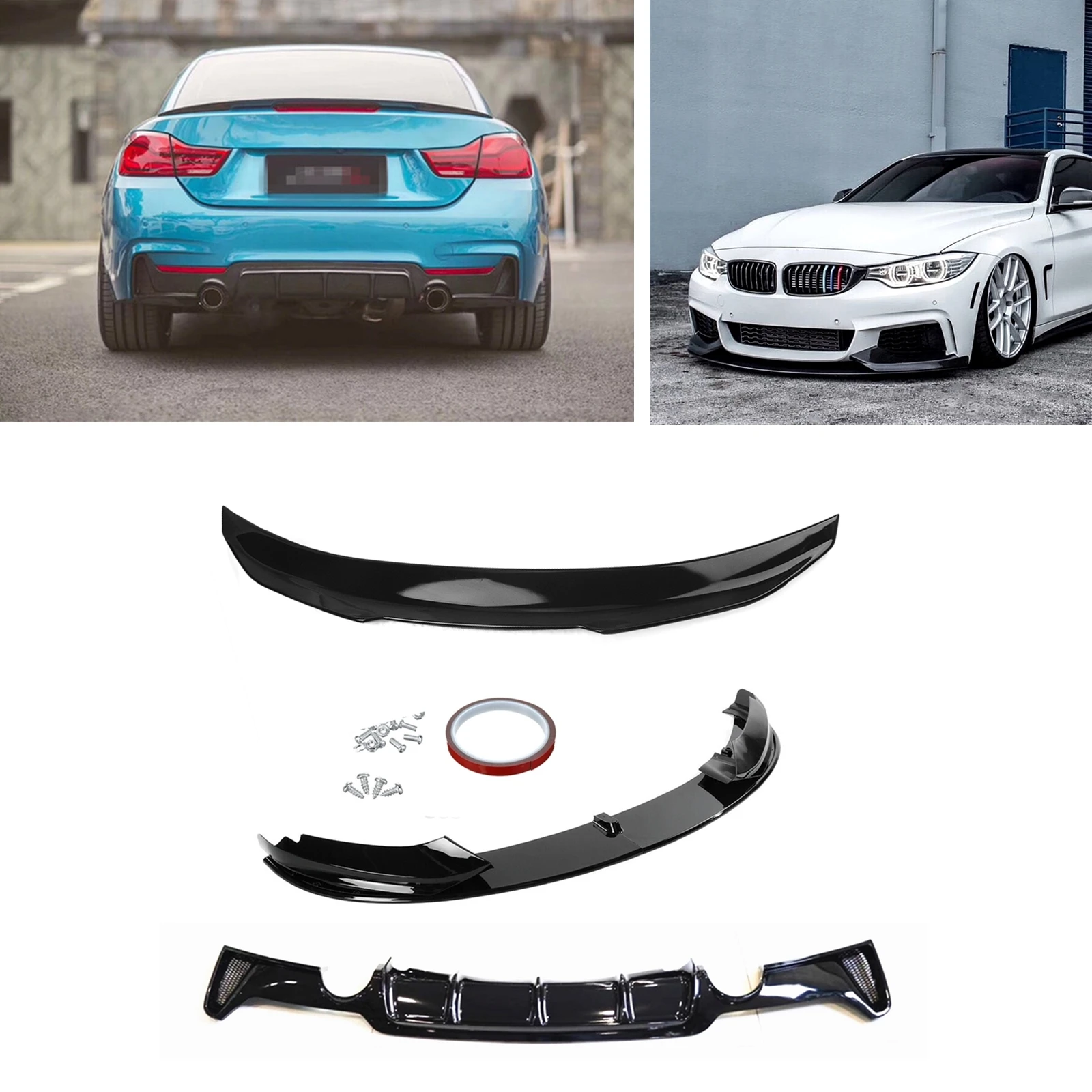 

Front Bumper Splitter Lip & Spoiler Wing & Rear Diffuser Dual Exhaust For BMW F32 F33 F36 428i 430i 435i 440i 2014-2020 PSM